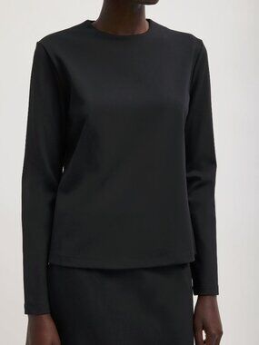 Tibi Fundamentals Black Compact Ultra Stretch Knit Long Sleeve Slim Top